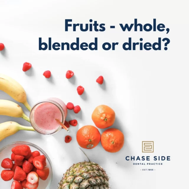 Fruits make a great healthy snack alternative but which is best for your teeth? Here's what you need to know:

🍏 Whole fruits: The best choice for your teeth! Whole fruits are packed with fiber, which helps produce saliva - your natural defence against tooth decay.

🍹 Blended fruits: Smoothies can be a tasty way to get your fruit, but be cautious! Blending breaks down the fiber and the natural sugars can stick to your teeth, increasing the risk of cavities.

🍇 Dried fruits: These are sticky and can cling to your teeth. Dried fruits are also more concentrated in sugar compared to their fresh counterparts.

Keep your smile bright and healthy with regular dental check-ups and good oral hygiene practices. 😁✨

#DentalHealth #OralHygiene #HealthyEating #WholeFruits #DentalTips #SmileBright #chasesidedentalpractice #chaseside #enfield #dentistenfield #dental #dentist #dentalhealth #dentistlondon #northlondondentist #implants #teethwhiteninglondon #endodontics #compositebonding #generaldentistrylondon #hygienelondon #hygienist
41 w