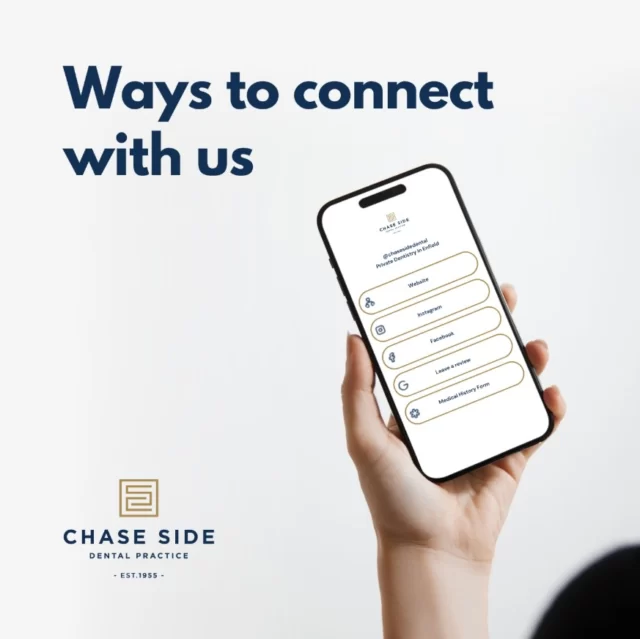 Feel free to reach out for any questions or support! You can contact us through any of these methods:

📞 Phone: 020 8363 6363
📧 Email: contact@chasesidedental.co.uk
📸 Instagram: @chasesidedental
👍 Facebook: Chase Side Dental Practice
💬 WhatsApp: 079 3471 6275
🌐 Website: https://www.chasesidedental.co.uk/

We're here to help and look forward to hearing from you!✨

#StayConnected #ReachOut #ContactUs
#DentalHealth #OralHygiene #HealthyEating #WholeFruits #DentalTips #SmileBright #chasesidedentalpractice #chaseside #enfield #dentistenfield #dental #dentist #dentalhealth #dentistlondon #northlondondentist #implants #teethwhiteninglondon #endodontics #compositebonding #generaldentistrylondon #hygienelondon #hygienist