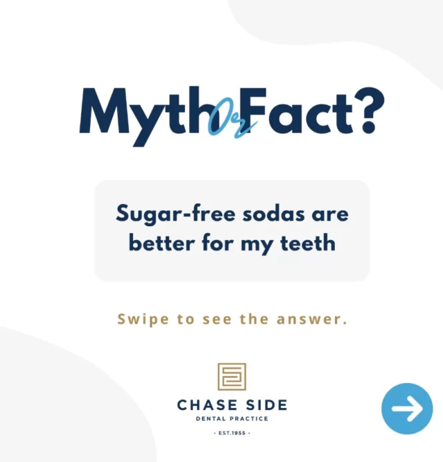 Myth or Fact: Sugar-free sodas are better for my teeth 🔍🦷

Did you know that sugar-free sodas might not be as tooth-friendly as you think? While they don't contain sugar they are still acidic and can erode your tooth enamel over time.

Enjoy these beverages in moderation and always follow up with water to rinse away acids. Drinking through a straw can also help minimise contact with your teeth.

If you have any questions about your dental health, book an appointment with us today. 🦷💙

#DentalMyths #HealthyTeeth #SugarFreeSodas #SmileBright #DentistTips #OralHealth #chasesidedentalpractice #chaseside #enfield #dentistenfield #dental #dentist #dentalhealth #dentistlondon #northlondondentist #implants #teethwhiteninglondon #endodontics #compositebonding #generaldentistrylondon #hygienelondon #hygienist