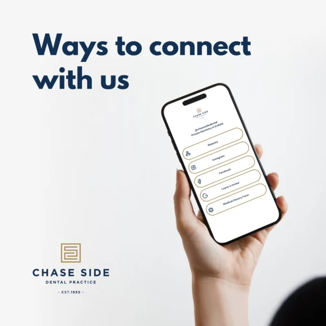 Feel free to reach out for any questions or support! You can contact us through any of these methods:

📞 Phone: 020 8363 6363
📧 Email: contact@chasesidedental.co.uk
📸 Instagram: @chasesidedental
👍 Facebook: Chase Side Dental Practice
💬 WhatsApp: 079 3471 6275
🌐 Website: https://www.chasesidedental.co.uk/

We're here to help and look forward to hearing from you!✨

#StayConnected #ReachOut #ContactUs
#DentalHealth #OralHygiene #HealthyEating #WholeFruits #DentalTips #SmileBright #chasesidedentalpractice #chaseside #enfield #dentistenfield #dental #dentist #dentalhealth #dentistlondon #northlondondentist #implants #teethwhiteninglondon #endodontics #compositebonding #generaldentistrylondon #hygienelondon #hygienist