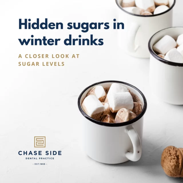 With the cold weather settling in, it’s tempting to indulge in more hot drinks than usual. However, many of these winter favourites are loaded with sugar, which can be tough on your teeth! 🦷✨

For example:
❄️ Costa Coffee Black Forest Hot Chocolate: ~ 49g sugar
🎄 Starbucks Toffee Nut Latte: ~ 41g sugar
🎅 Caffè Nero Salted Caramel Latte: ~ 35g sugar

To enjoy treats and protect your smile do the following:
✅ Go for hot drinks without sugar
✅ If you must have sugar, stick to mealtimes
✅ Follow sweet drinks with a glass of water

For personalised advice on how sugar affects your teeth, book an appointment with your dentist!

#WinterSmiles #HotDrinkTips #HealthyTeeth #SugarAware #chasesidedentalpractice #chaseside #enfield #dentistenfield #dental #dentist #dentalhealth #dentistlondon #northlondondentist #implants #teethwhiteninglondon #endodontics #compositebonding #generaldentistrylondon #hygienelondon #hygienist