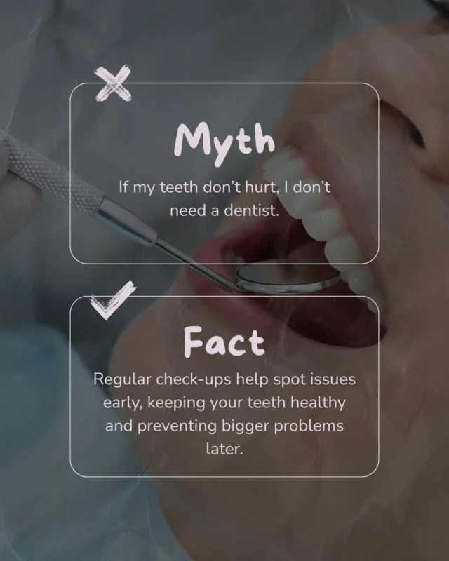 🦷 MYTH BUSTING 🦷

Regular dental check-ups help detect issues before they become bigger, more expensive and more difficult to treat.

✨ Early detection = healthier teeth, healthier gums and fewer surprises down the road.

📅 Don’t wait for a toothache to book your appointment. Prevention is always better than cure!

#DentalMythBusting #OralHealth  #PreventiveDentistry #DentalCheckUp #DentalHealth #HealthyTeeth #GumHealth #Enfield #EnfieldDentist #ChaseSideDentalCare