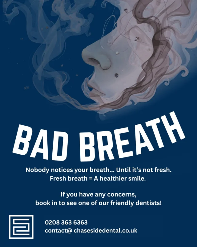 Throughout the day, bacteria can build up on your teeth, gums, and tongue, causing unpleasant odours. The good news? A consistent oral hygiene routine and regular professional cleanings can help keep your mouth feeling fresh and healthy.

✨ Want fresher breath that lasts longer than a mint? It starts with your smile.

📅 Book your next hygiene appointment today and give your oral health the care it deserves.

#FreshBreath #HealthySmile #OralHealth #DentalHygiene #SmileCare #DentalCheckUp #HealthyHabits #Enfield #EnfieldDentist #EnfieldCommunity #ChaseSideDental