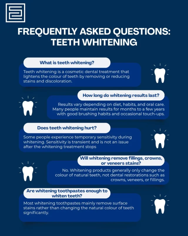 ✨ Teeth Whitening FAQs ✨

Thinking about whitening your smile? We've answered some of the most common questions to help you understand the process, what to expect, and how to achieve safe, long-lasting results.

If you have a question we didn't cover, leave it in the comments or send us a DM. We'd be happy to help! 🤍

#TeethWhitening #SmileConfidence #DentalCare #OralHealth #HealthySmile #WhiterSmile #SmileGoals #Enfield #EnfieldDentist #EnfieldCommunity