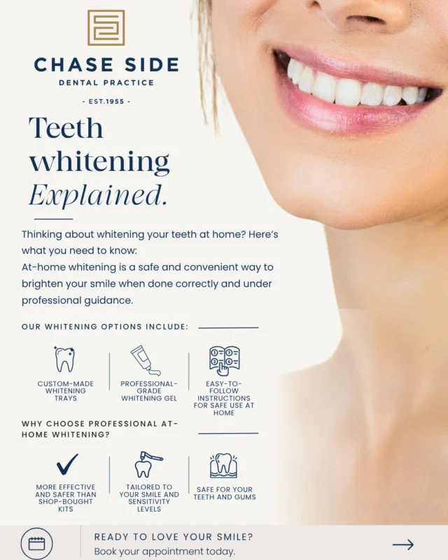 ✨ Dreaming of a brighter, whiter smile? ✨

Professional at-home teeth whitening is a safe, effective, and convenient way to enhance your smile when carried out with the right guidance. 🦷🤍

#TeethWhitening #SmileMakeover #BrightSmile #ProfessionalWhitening #HealthySmile #CosmeticDentistry #DentalCare #SmileConfidence #Enfield #EnfieldDentist #EnfieldCommunity