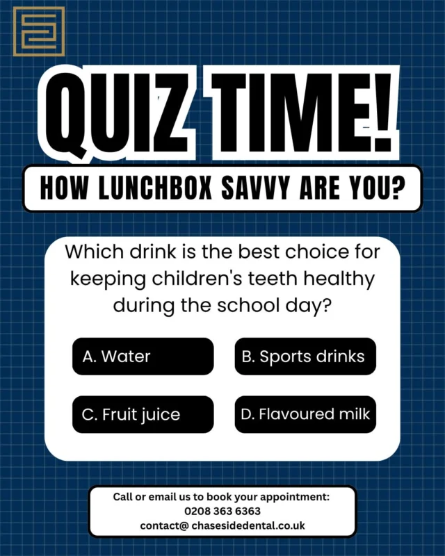 🥪🦷 How lunchbox savvy are you? Test your knowledge! 👀

Think you know which lunchbox choices are best for your child’s growing smile? 💙

Swipe through and put your knowledge to the test! 👉✨

From tooth-friendly snacks to the best drinks for healthy teeth, you might be surprised by some of the answers!

How many did you get right? 👇

#LunchboxSavvy #HealthyLunchbox #KidsDentalHealth #HealthySmiles #ChildrensDentistry #KidsTeeth #ToothFriendly #DentalTips #HealthyEating #Enfield #EnfieldDentist #EnfieldCommunity #ChaseSideDental