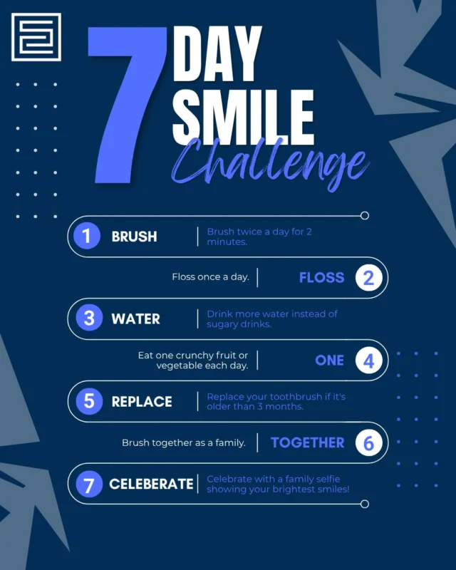 🦷✨ Ready for a family challenge?

Take on our 7-Day Smile Challenge! 🎉 Commit to healthy oral habits for just one week and discover how small daily steps can become routines that last a lifetime.

📌 Save this post
👨‍👩‍👧‍👦 Tag your family
✅ Complete the challenge
💬 Let us know when you’ve finished!

Let’s make healthy smiles a family habit! 😁💙

#SmileChallenge #FamilyOralHealth #HealthyHabits #DentalHealth #FamilyFun #HealthySmiles #Enfield #EnfieldDentist #EnfieldCommunity #ChaseSideDental