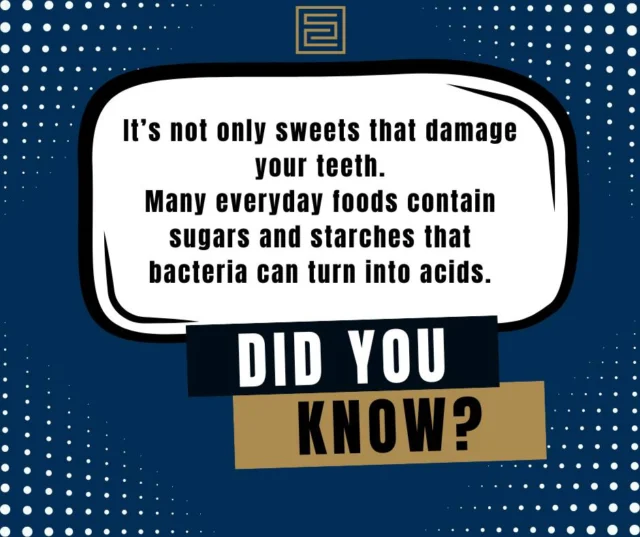 Many everyday foods contain sugars and starches that bacteria can turn into acids.

👀 Watch out for:
🍞 White bread
🥨 Crackers
🥔 Chips
🥛 Flavoured yoghurt
🧃 Fruit juice
🥤 Soft drinks

The good news? You don’t have to avoid these foods completely! 🙌 It’s all about moderation, mindful snacking, and good oral hygiene.

Awareness is the first step to a healthier smile. 😁💙

#DentalMyths #SugarFacts #HealthyTeeth #OralHealthEducation #SmileSmart #DentalTips #HealthySmile #Enfield #EnfieldDentist #EnfieldCommunity #ChaseSideDental