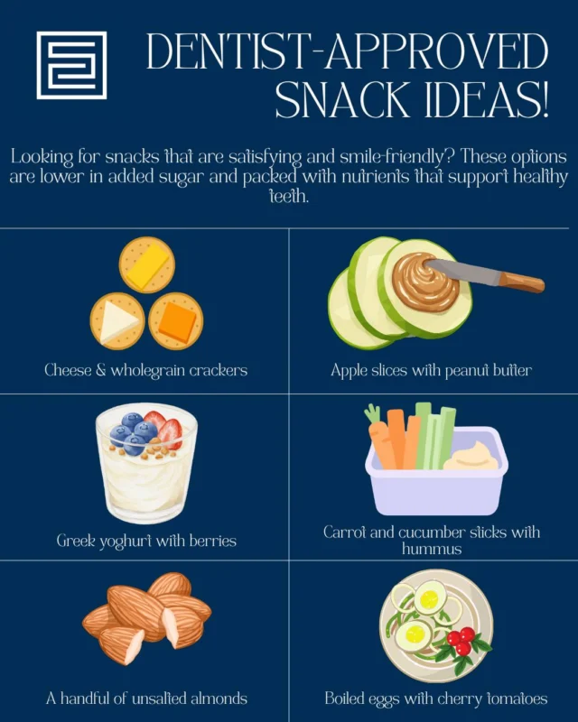 ✨ Snack smart, smile brighter! 

Looking for satisfying snacks that are kinder to your teeth? Try options that are lower in added sugar and packed with nutrients to support a healthy smile. 🥕🍎🧀

💧 Bonus tip: Pair your snack with water instead of a sugary drink!

📌 Save this post for your next grocery shop and make your snack choices smile-friendly! 🛒

#HealthySnacks #SmileFriendly #DentalHealth #NutritionTips #HealthySmile #OralHealth #Enfield #EnfieldDentist #EnfieldCommunity #ChaseSideDental